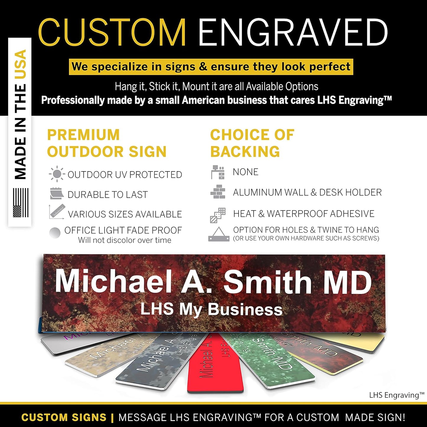 Engraved Door Signs for Office Personalized Rustico Granite Plastic Door Plaque White Letters - Made in USA 2x6 S2