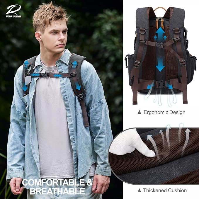 Padwa Lifestyle Black Canvas Camera Backpack - Image 5