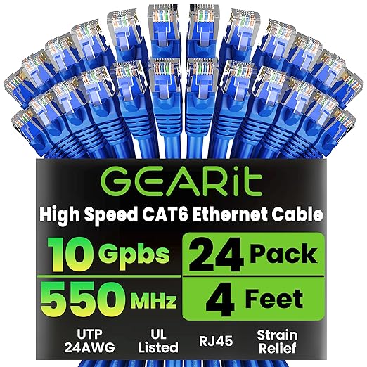 GEARit Cat 6 Ethernet Patch Cable 4 ft Blue, Cat 6 High Speed 24AWG 10Gbps RJ45 by GEARit