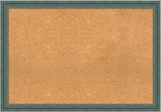 Amanti Art Natural Cork Board for Wall, 27x39 Vision Board with Blue Wood Frame, Large Corkboard Office Decor for Home Organization, Rustic Farmhouse Corkboard Pinboard to display items for home