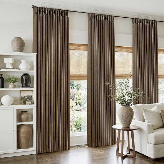 Chocolate Brown Pinch Pleated Bedroom Curtains 102 Inches Long 4 Panels Set by Twodrapes