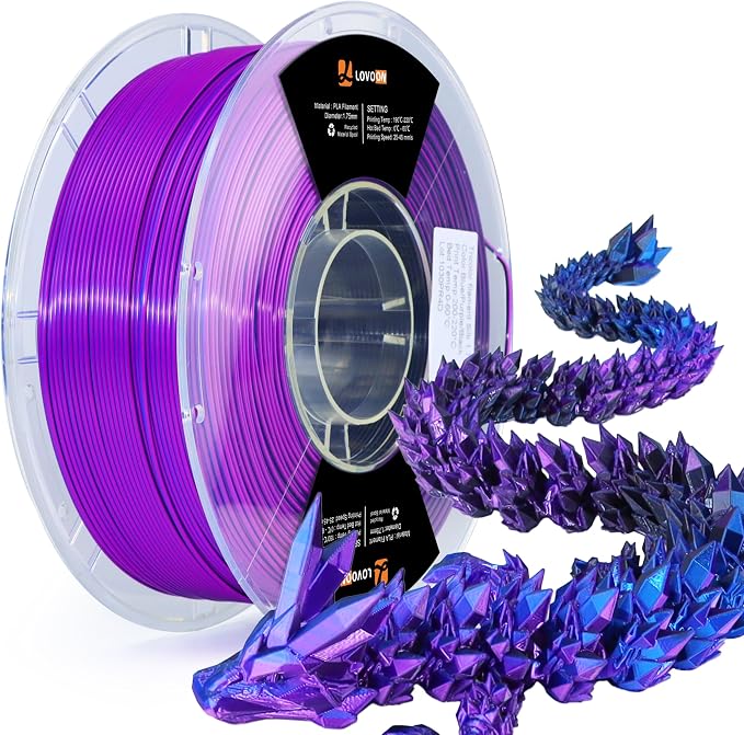 LOVOON 3D PLA Printer Filament 1.75mm, Silk Tricolors PLA Blue/Black/Purple by LOVOON