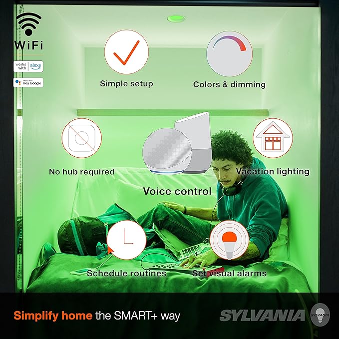 Sylvania WiFi LED Smart Light Bulb, 65W Equivalent Full Color and Tunable White - Image 3
