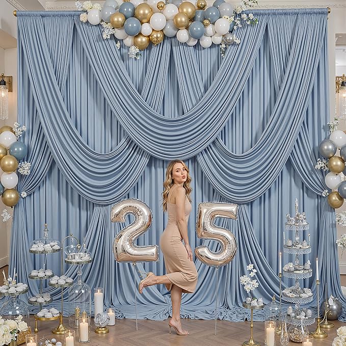 20ft x 12ft Dusty Blue Backdrop Curtains - Image 7