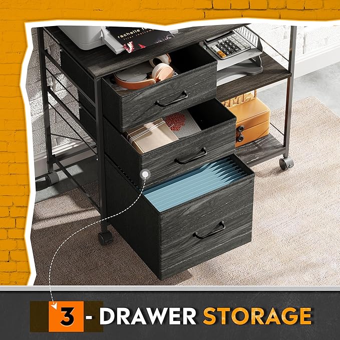 DEVAISE 3 Drawer File Cabinet, Mobile Filing Cabinet Rolling Printer Stand - Image 4