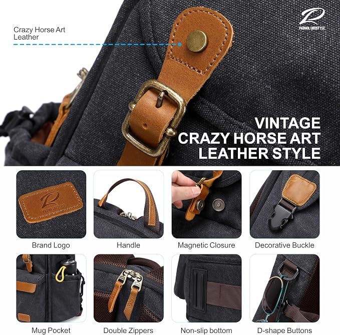 Padwa Lifestyle Black Canvas Camera Backpack - Image 7