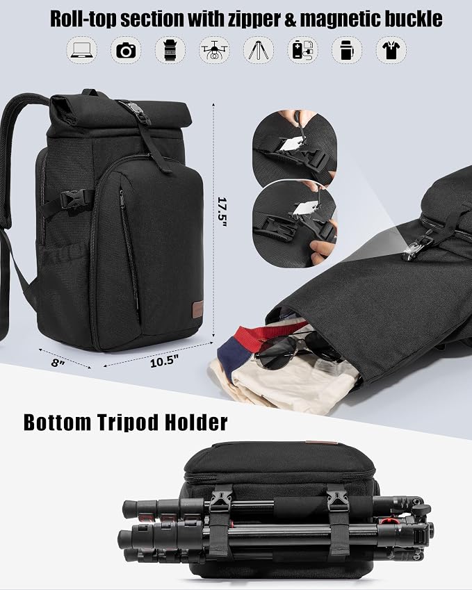 Smasrob Camera Backpack with Padded Laptop Sleeve and Tripod Holder, Camera Bags - Image 4