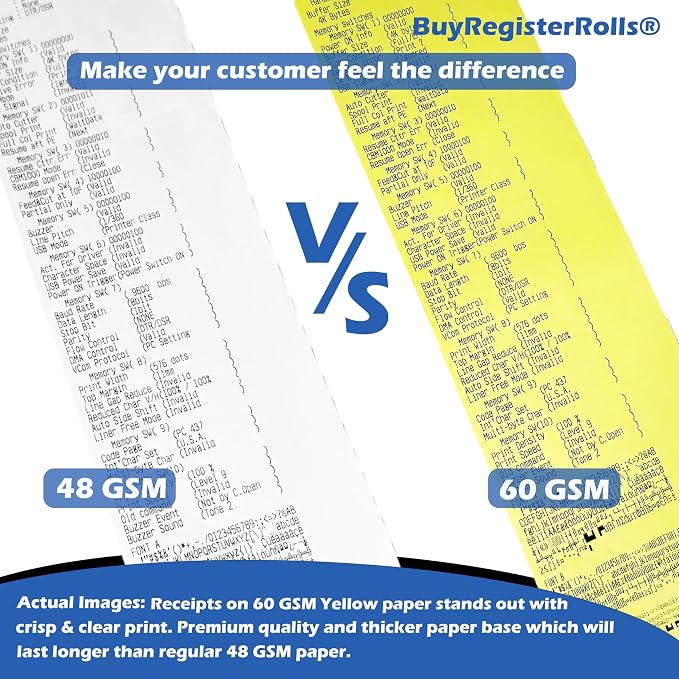 3 1/8 x 230 Yellow Thermal Paper Receipt Rolls fits all Clover POS Cash - Image 2