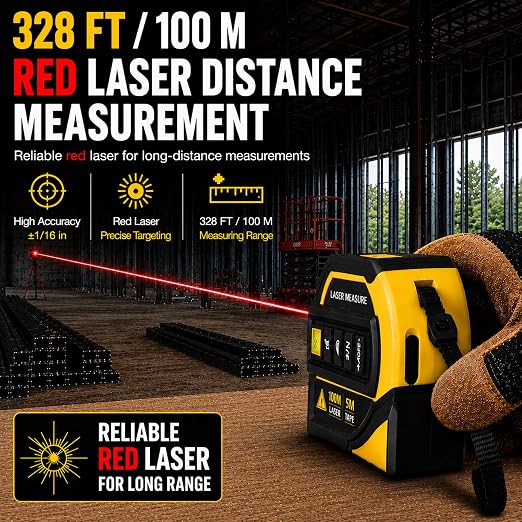 4-in-1 Digital Laser Tape Measure, 16FT Tape, 328FT Distance Meter | 33FT - Image 2