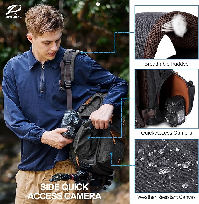 Padwa Lifestyle Black Canvas Camera Backpack - Image 4