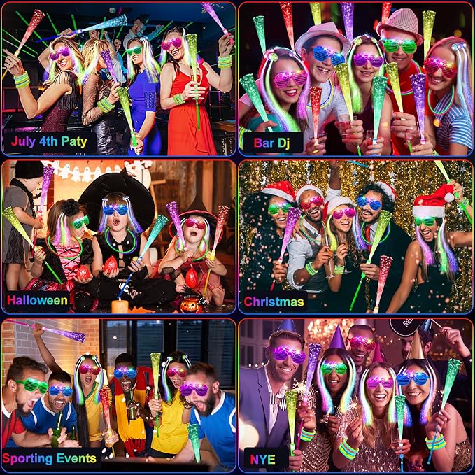 OLUPP 148 PCS Glow in the Dark Party Supplies, 16 Fiber Optic Wands, 14 LED - Image 4