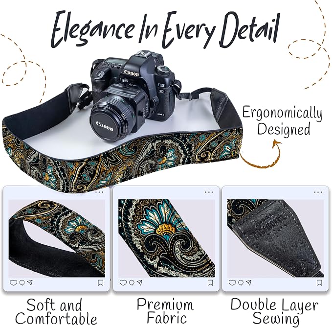 Art Tribute Camera Strap, Vintage Embroidered Neck Shoulder & Crossbody Camera - Image 3