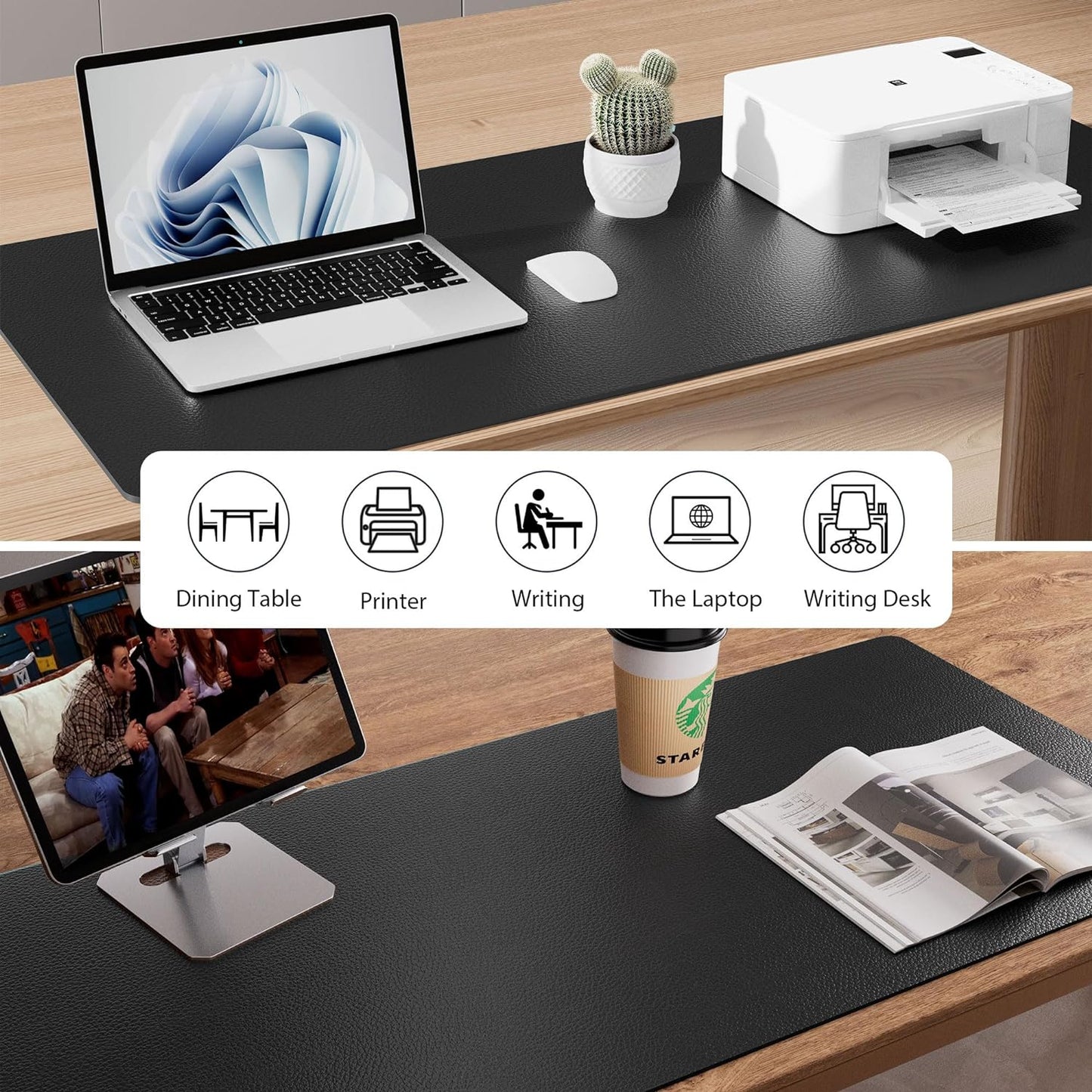 Aothia Leather Desk Pad Protector,Mouse Pad,Office Desk Mat, Non-Slip PU Leather Desk Blotter,Laptop Desk Pad,Waterproof Desk Writing Pad for Office and Home (Black,31.5" x 15.7")
