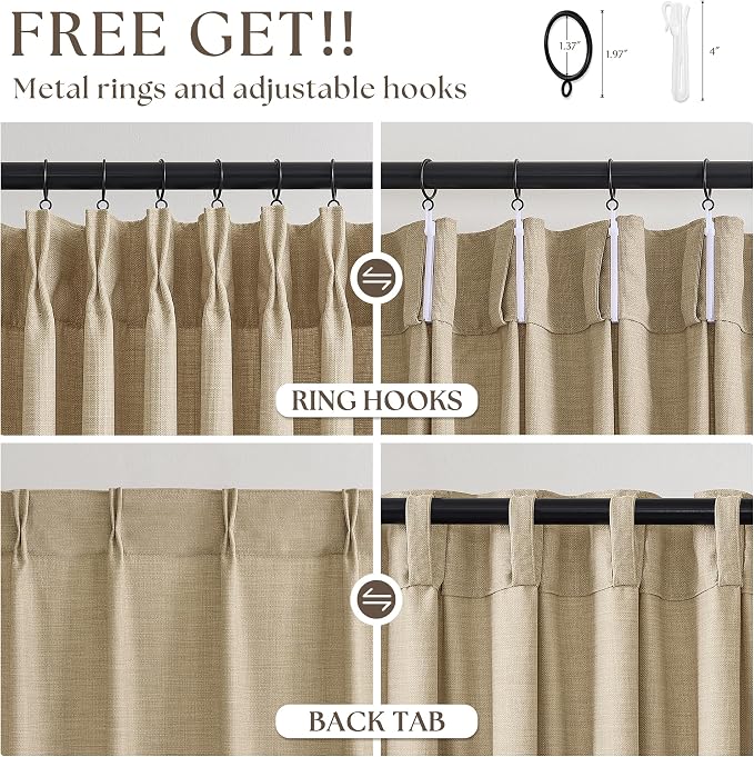 Extra Long 112 Inch Pinch Pleated Living Room Curtains 4 Panels Set, Oatmeal - Image 4