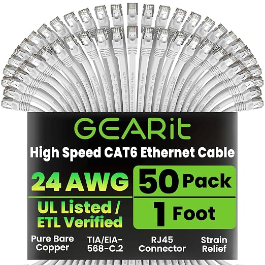 GEARit Cat 6 Ethernet Cable Cat6 Network Patch, Snagless Cord, Internet by GEARit