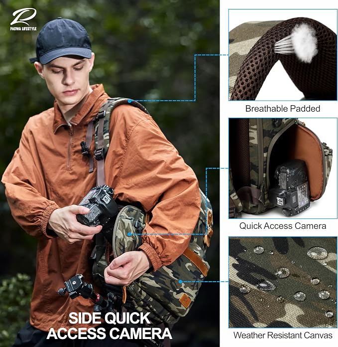 Padwa Lifestyle Camouflage Canvas Camera Backpack - Image 5
