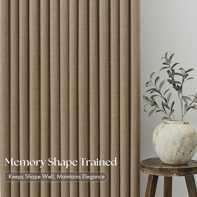 Pleated Light Brown Semi Sheer Sliding Door Curtains 105 Inches Long 4 Panels - Image 4