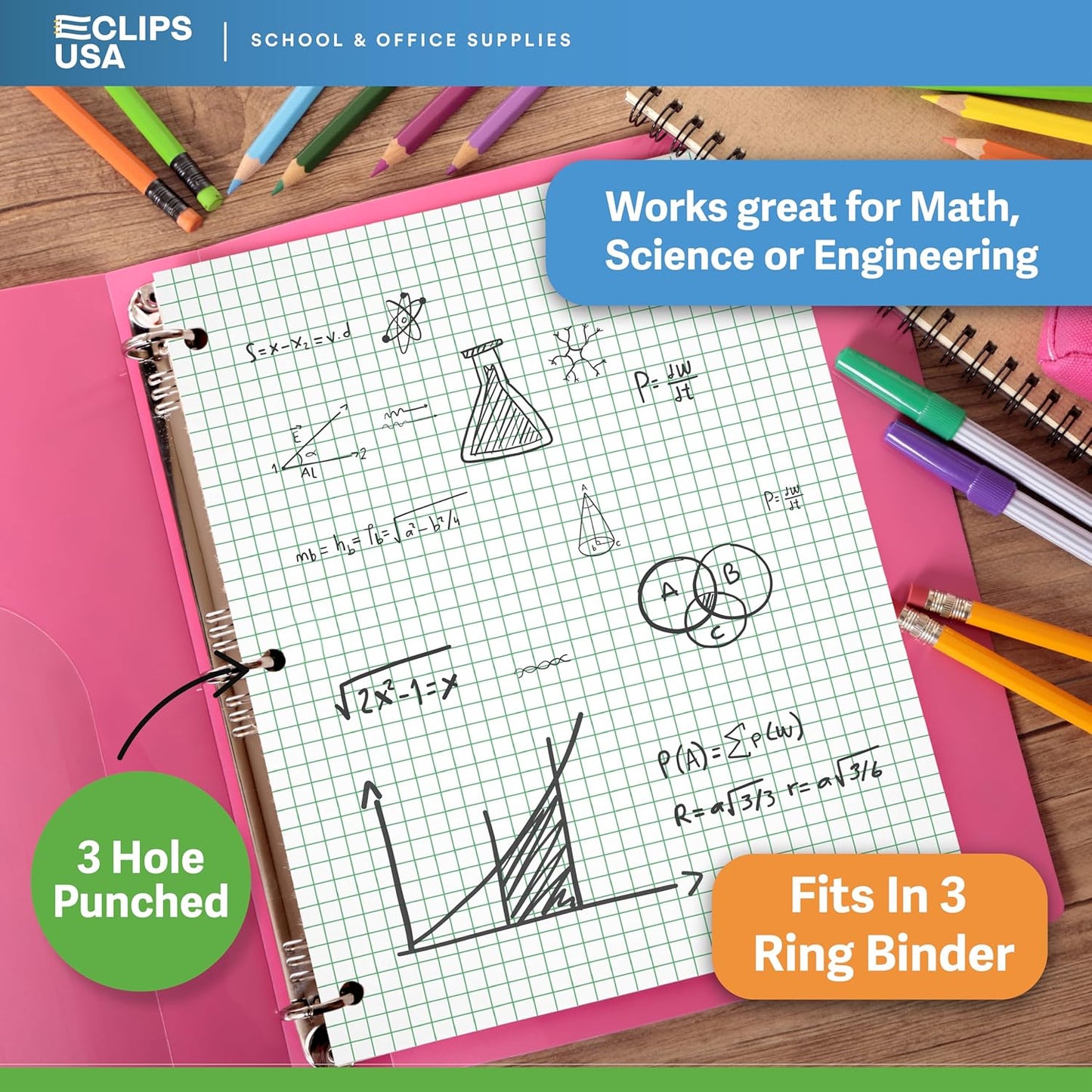Graph Paper, Loose Leaf Graph Paper, 4 x 4 An Inch Quad Ruled Graph Paper, 10.5” x 8” Graphing Paper, 56 gsm, 150 Per Pack, 900 Sheets (6 Pack)
