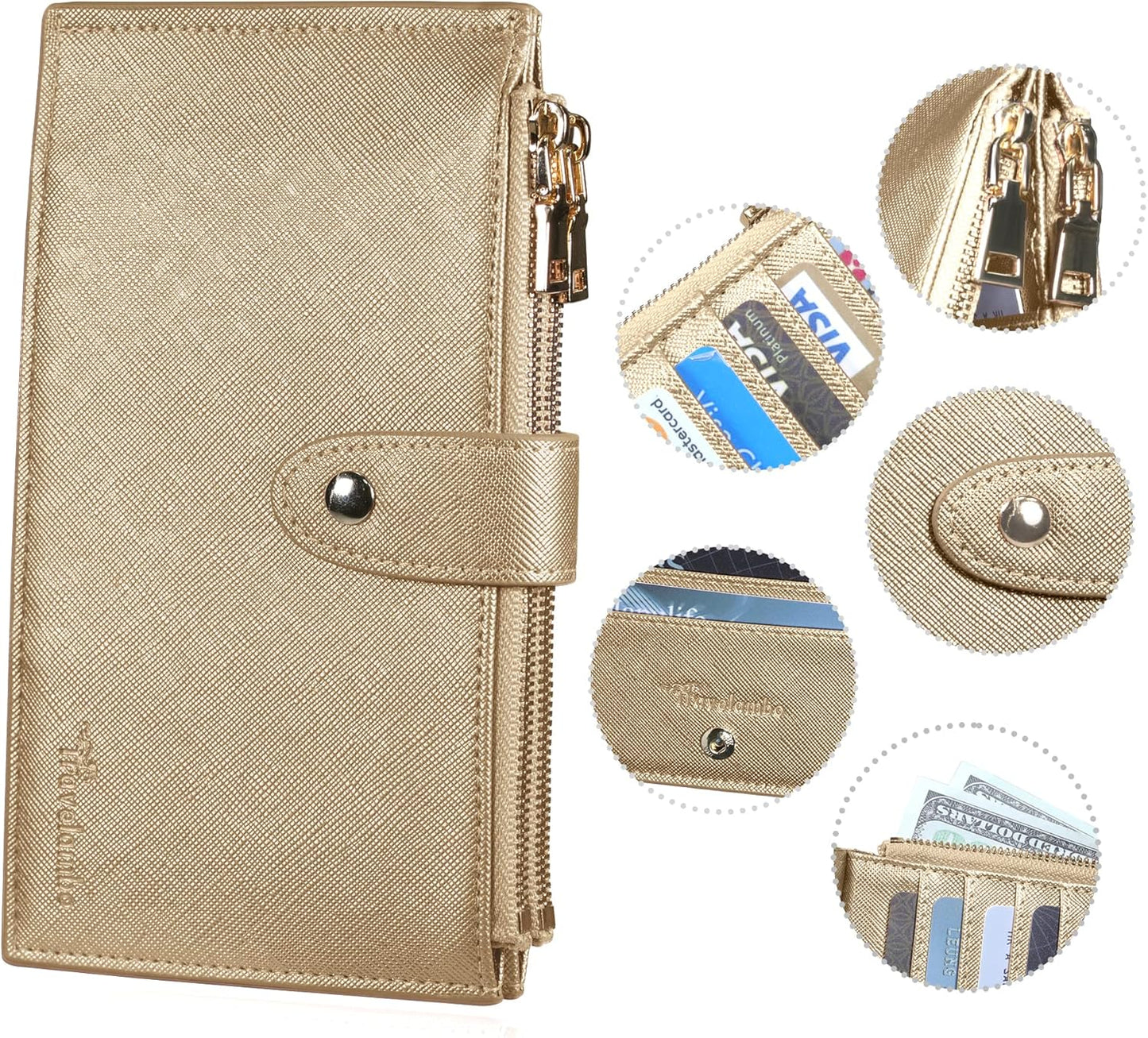 Travelambo RFID Wallet Women Large Size Bifold Multi Card Wallet Case with Zipper Pocke Credit Card Holder for Women