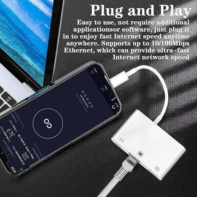 Lightning to RJ45 Ethernet Adapter, 3 in 1 USB to Lightning Adapter - Image 2