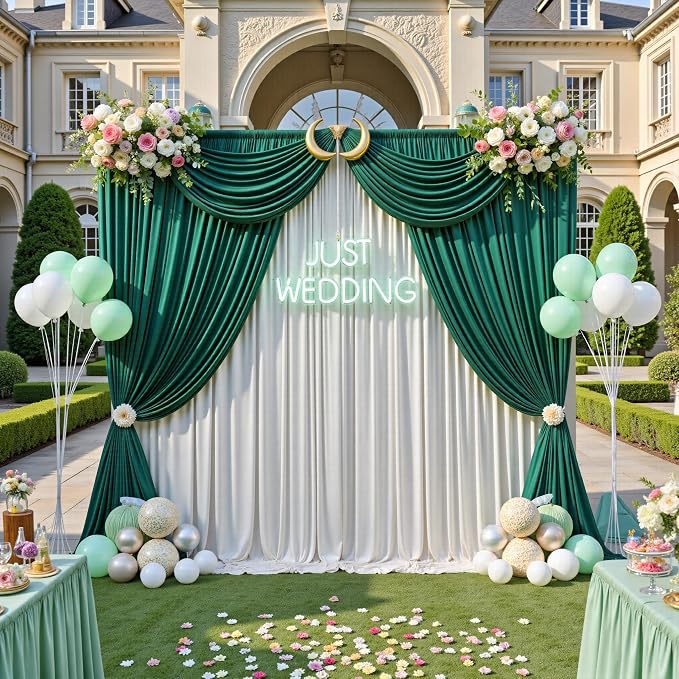 50ft x 12ft Wrinkle Free Hunter Green Backdrop Curtains - Image 7