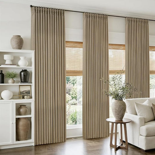 Light Brown Pinch Pleated Bedroom Curtains 102 Inches Long 4 Panels Set by Twodrapes