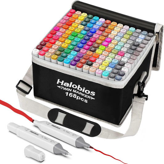 168 Alcohol Markers, Dual Tip Fine & Broad Drawing Markers Alcohol Marker Set with Case, Art Marker for Kids Adults Coloring Artists Drawing Sketching Card Making and Illustration
