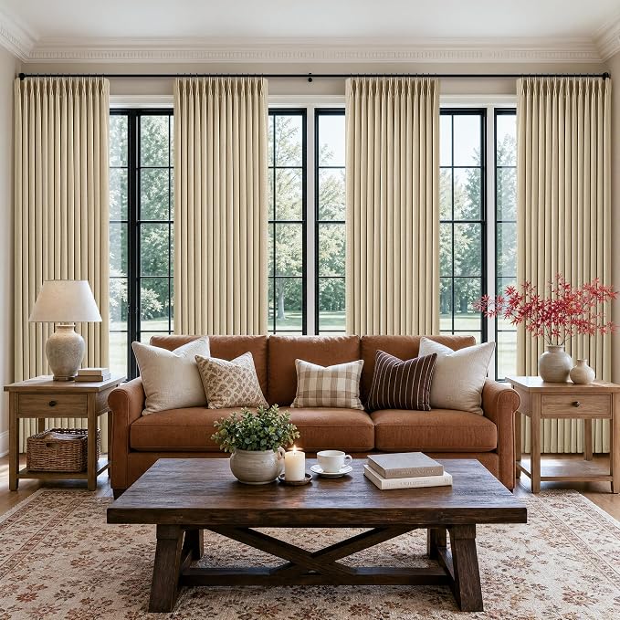 Oatmeal Pinch Pleated Bedroom Curtains 102 Inches Long 4 Panels Set, Memory - Image 8