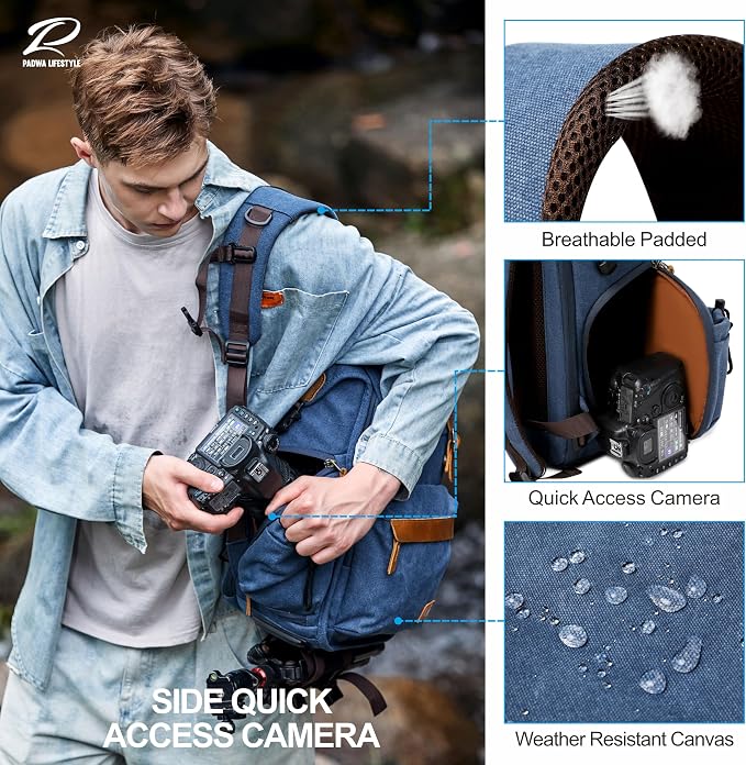 Padwa Lifestyle Blue Canvas Camera Backpack - Image 4