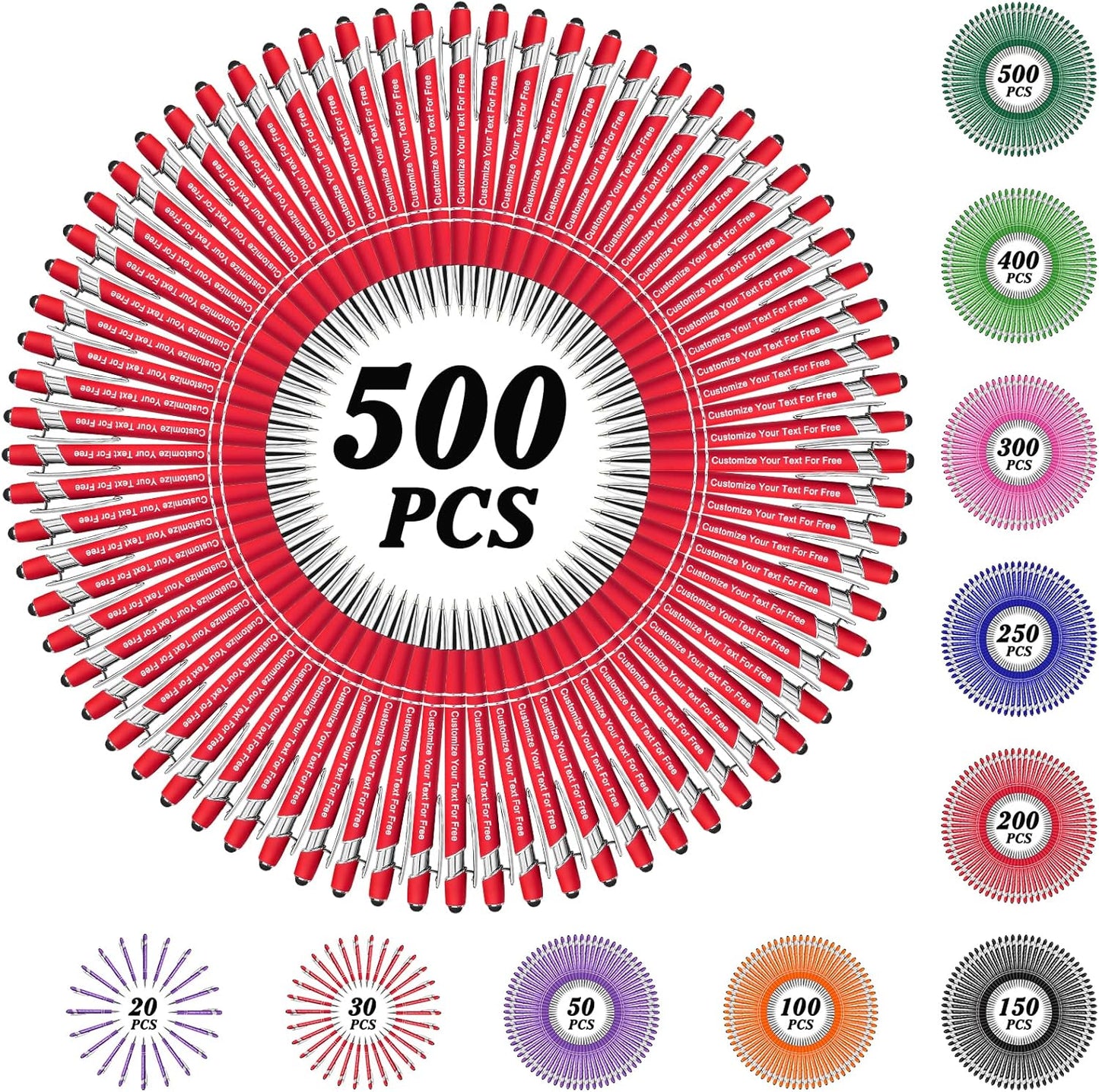 Max 500 Pcs Personalized Pens Bulk, Custom Pens with Free Engraving, Customized Stylus Tip Ballpoint Pen with Your Name Massage Text for School Office Business Graduation Anniversaries-500 Packs