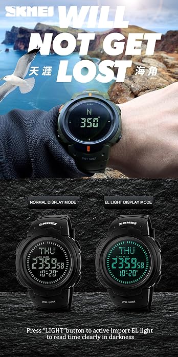 Gosasa Men’s Watch Sports Digital Compass Survival 50M Waterproof Stopwatch - Image 5