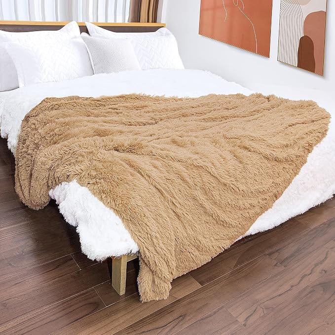 Tuddrom Decorative Extra Soft Faux Fur Blanket Queen Size 80" x 90", Solid - Image 8