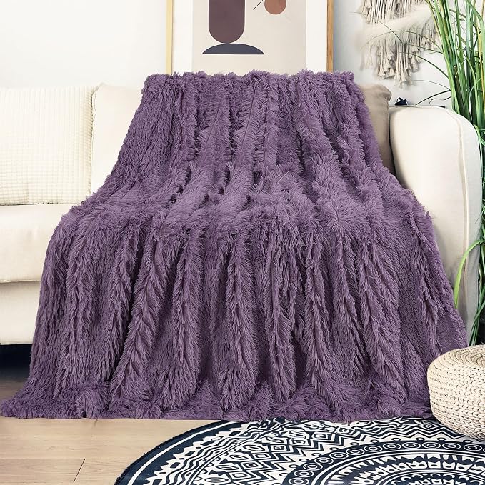 Tuddrom Decorative Extra Soft Fuzzy Faux Fur Throw Blanket 50" x 60", Solid - Image 2