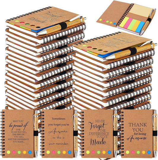 60 Sets Employee Appreciation Gifts Spiral Notebooks with Sticky Notes Notepads Thank You Journals Inspirational Bamboo Ballpoint Pens Bulk for Nurse Teacher Coworker
