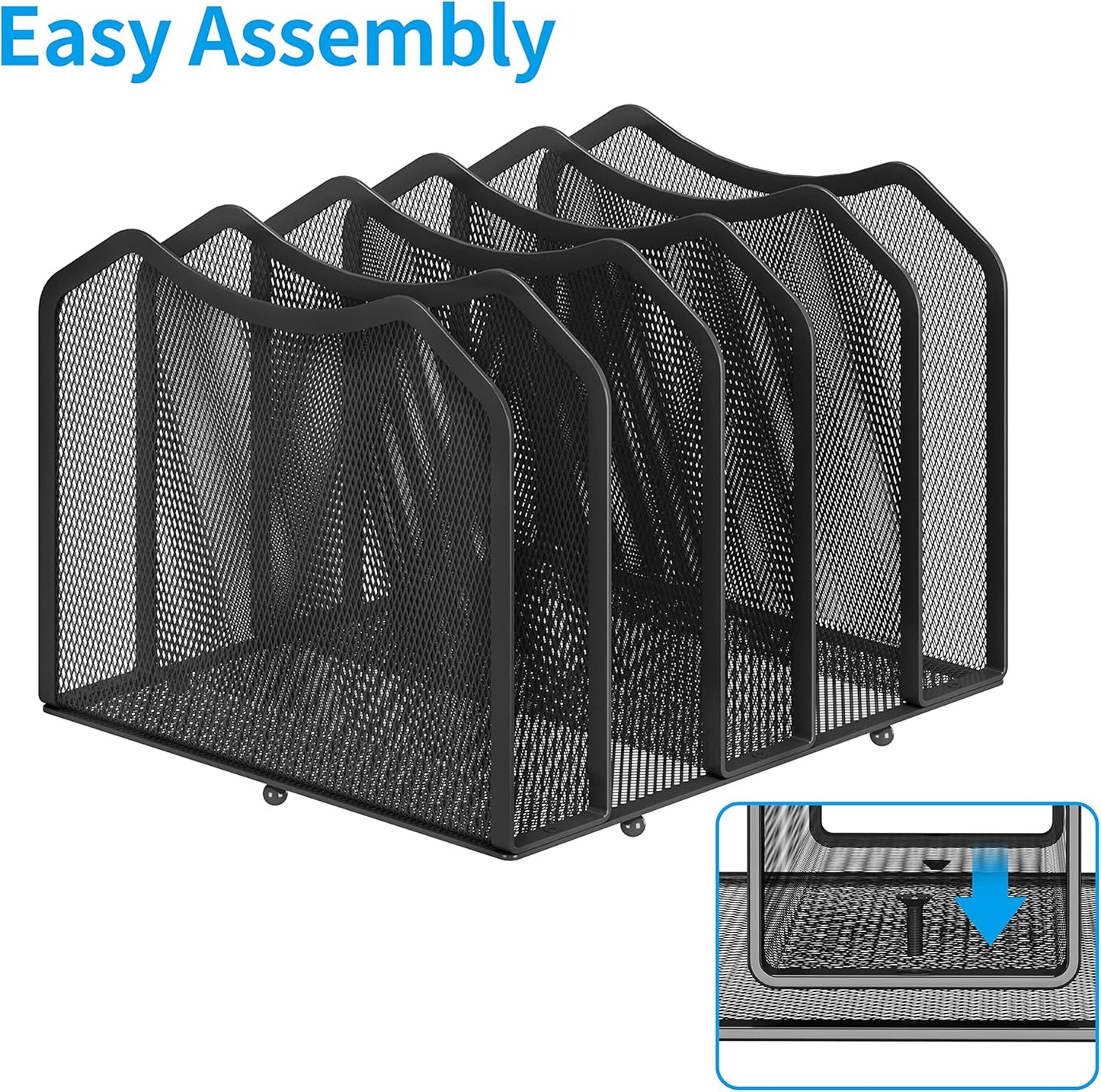 Simple Trending 2 Pack Mesh Desktop File Sorter Organizer, 5-Section Vertical File Folder Stand Bookshelf for Desk Home Office, Black