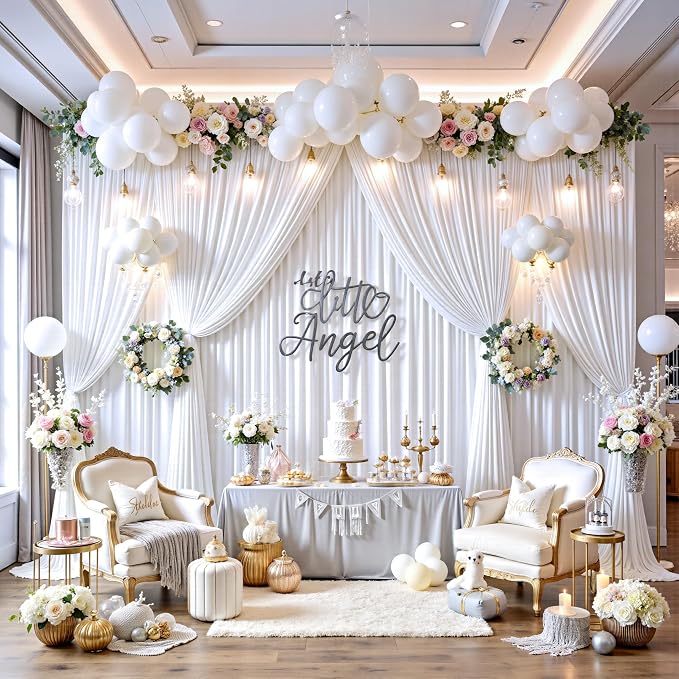 12ft x 10ft White Backdrop Curtains - Image 4