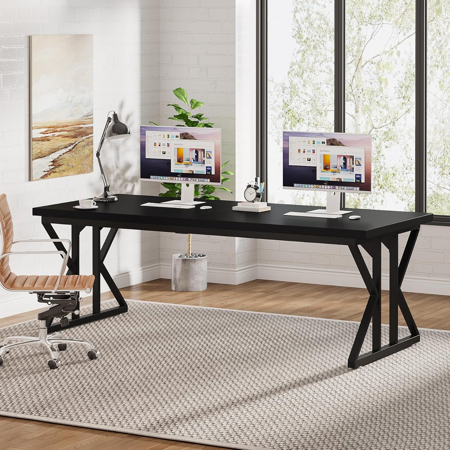 Tribesigns 78.7-Inch Executive Desk, Large Computer Office Desk Workstation, Modern Simple Style Laptop Desk Study Writing Table Business Furniture for Home Office (Black, 78.7 Inch)
