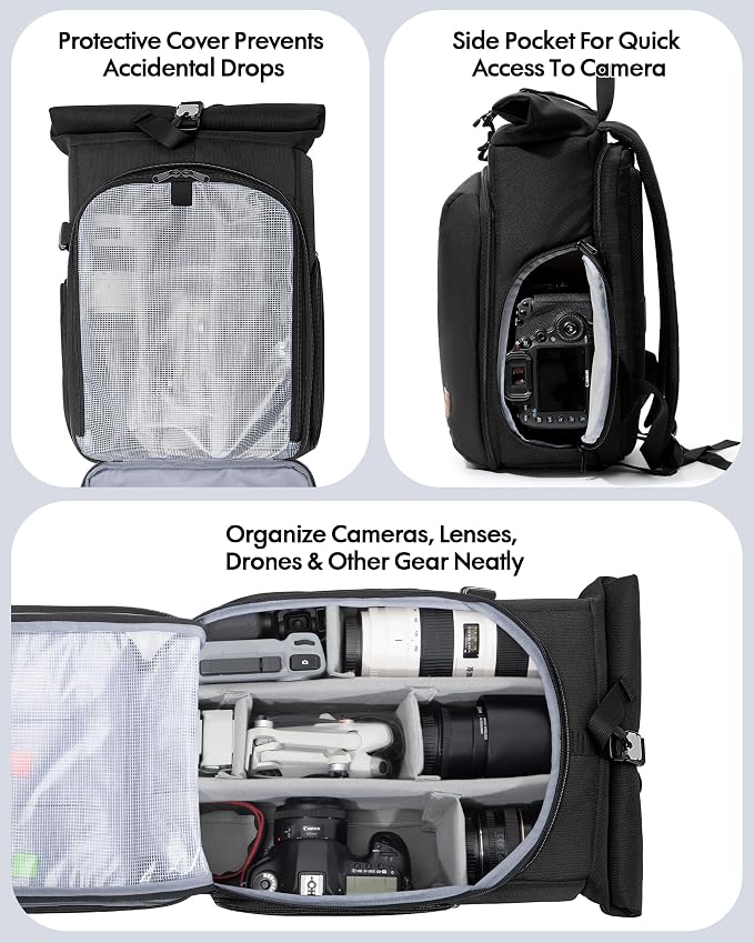 Smasrob Camera Backpack with Padded Laptop Sleeve and Tripod Holder, Camera Bags - Image 3