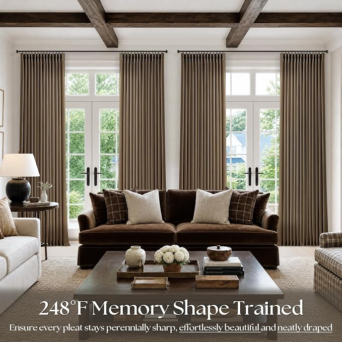 Dark Brown Pinch Pleated Bedroom Curtains 96 Inches Long 4 Panels Set, Memory - Image 7