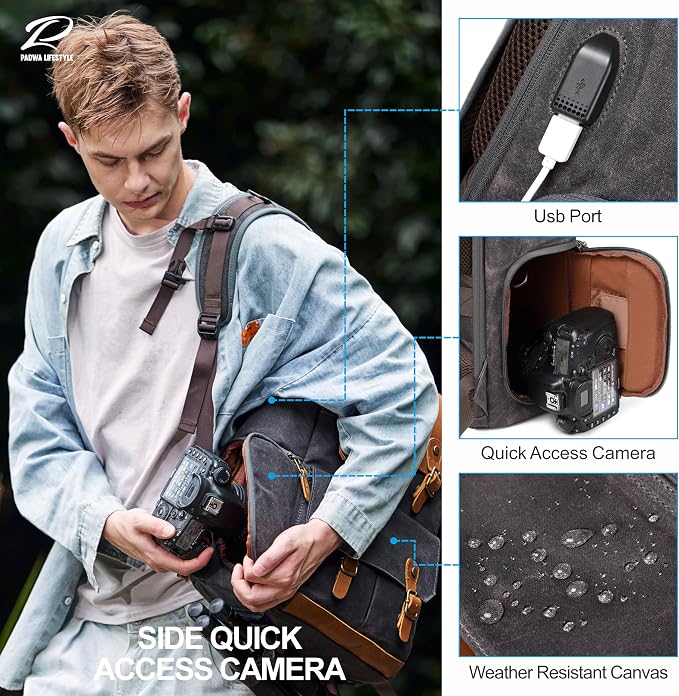 Padwa Lifestyle Gray Black Camera Backpack - Image 5