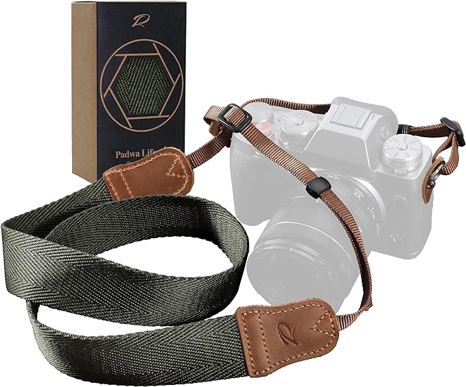 Olive Green Camera Strap, Double Layer top-grain Cowhide Ends, 1.5"Wide Pure by PadwaLifestyleCameraStrap