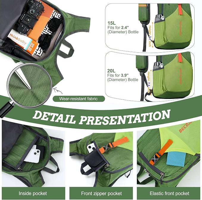 BECOJADDE 15L Small Hiking Backpack - Image 3