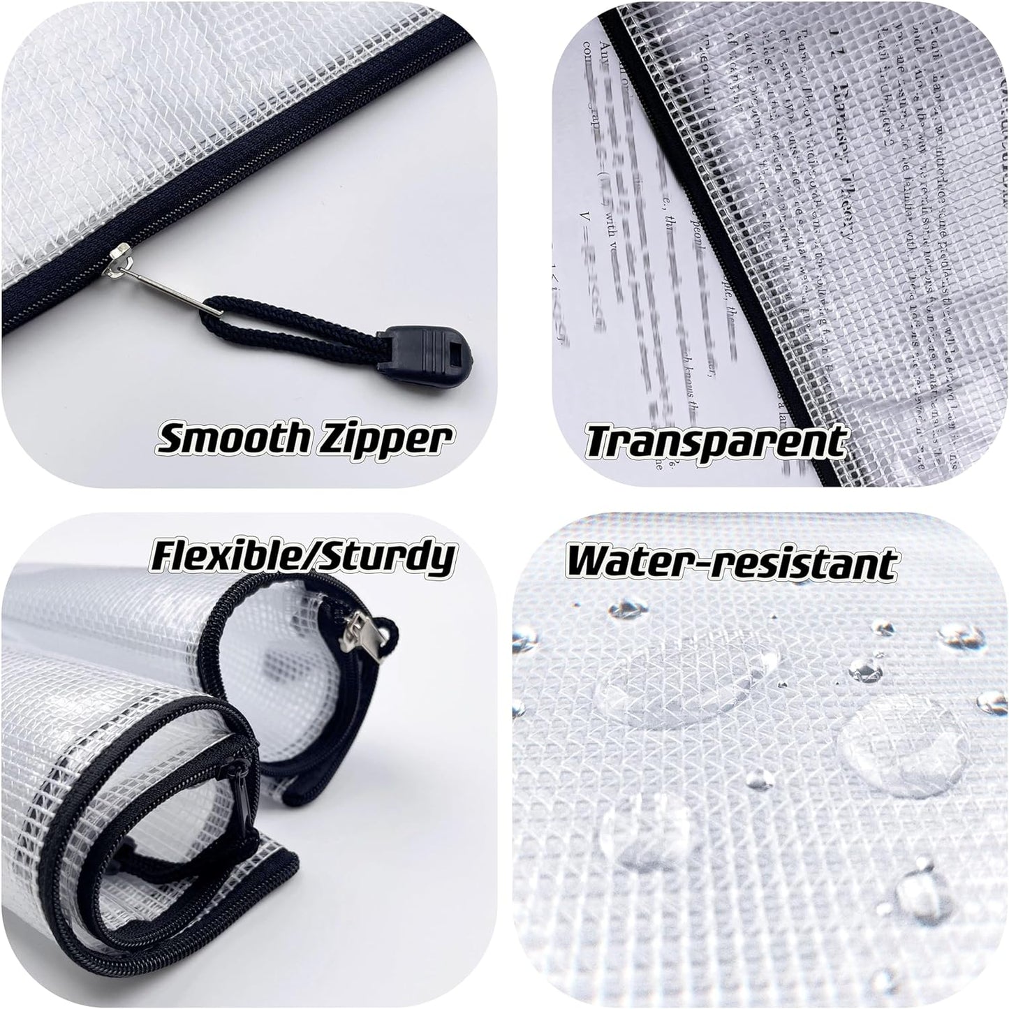 Oaimyy-A6(4.5"x 6.5",12 Pcs),Plastic Mesh Zipper Pouch Document Folders Bag Zip File Folders for School Office Supplies, Travel,Puzzles Games Organizing Storage-Black