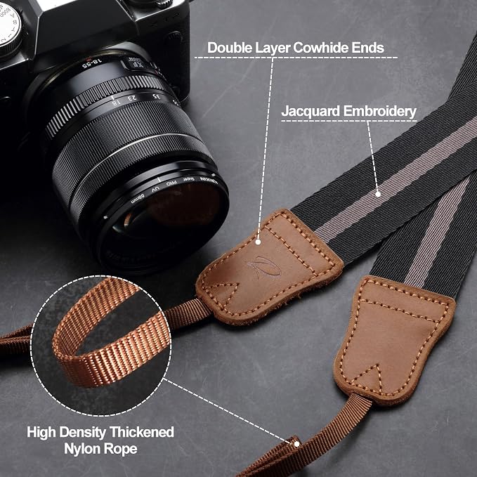 Padwa Lifestyle Black Grey Stripes Camera Strap - Image 5