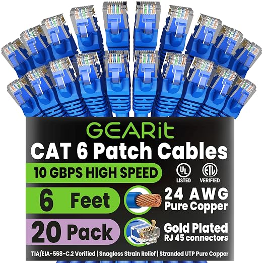 GEARit Cat 6 Ethernet Patch Cable 6 ft Blue by GEARit