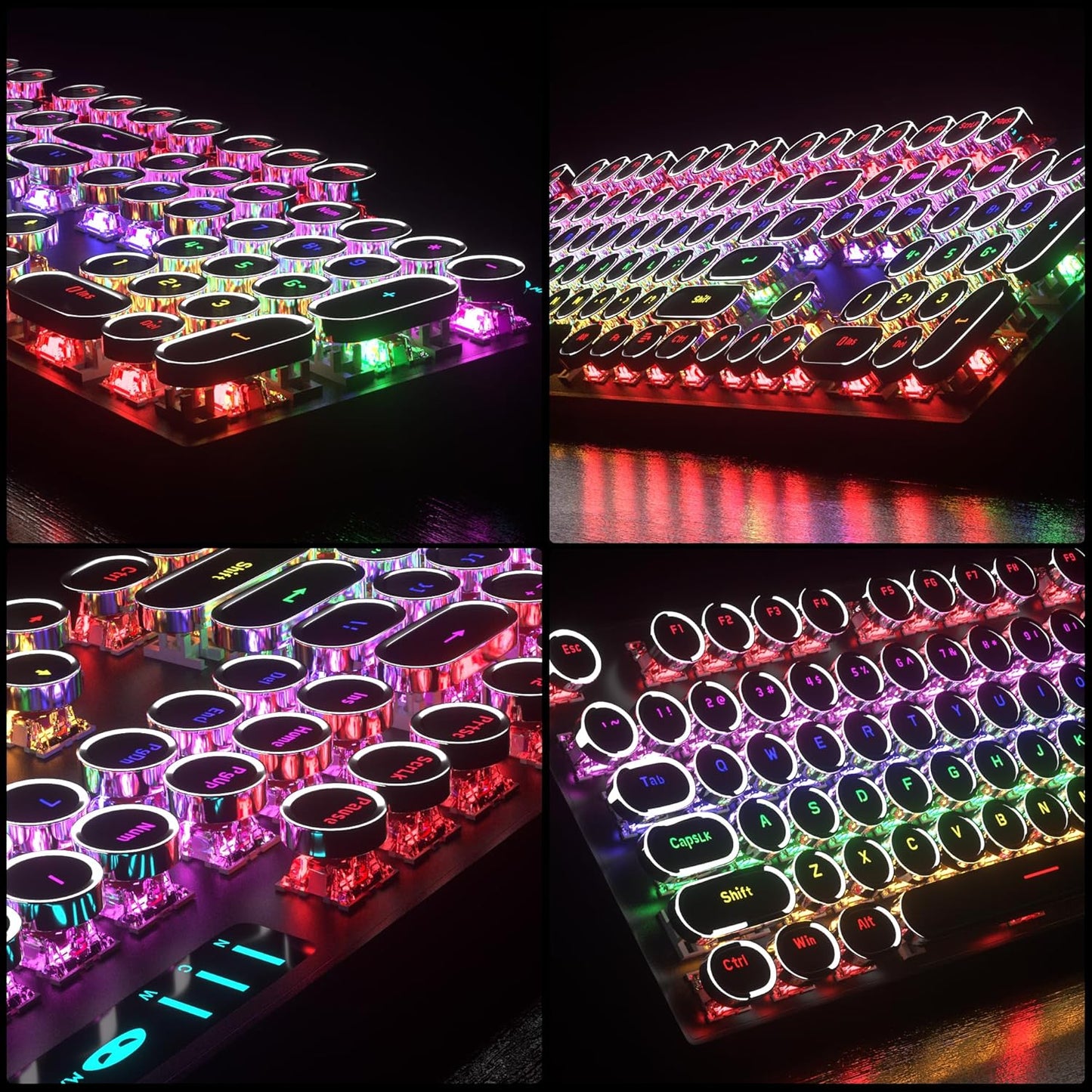 Retro Typewriter Keyboard and Mouse Combo, Cute Black Keyboard with Linear Red Switches, Full Size Wired Mechanical Gaming Keyboard, Cool Light Up Keyboard and Mouse for Gaming,Work,Mac,PC,Windows
