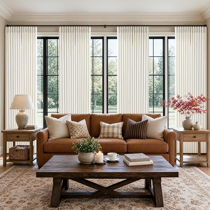 Natural Ivory Pinch Pleated Linen Semi Sheer Curtains 105 Inches Long 4 Panels by Twodrapes