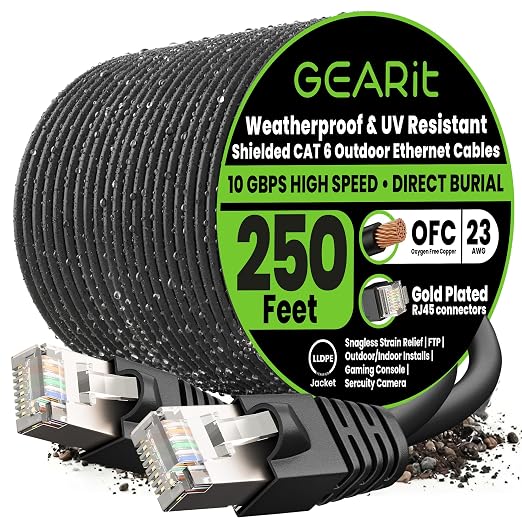 GEARit Cat6 Outdoor Ethernet Cable 23AWG Pure Copper, Waterproof, Direct Burial by GEARit