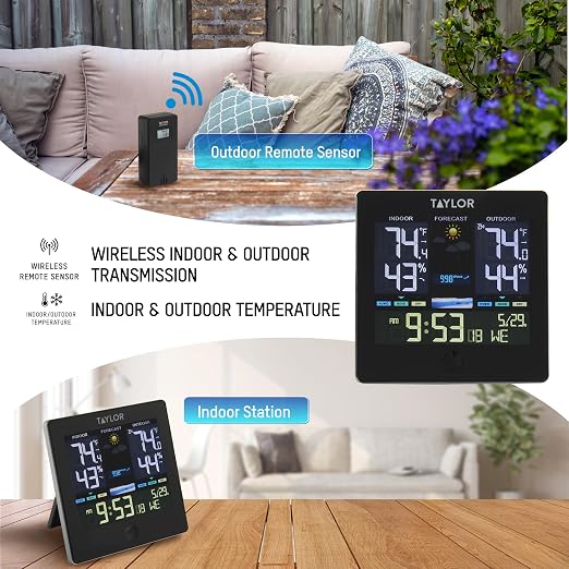 Taylor Digital Wireless Deluxe Indoor Outdoor Thermometer, Weather Station - Image 4
