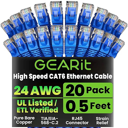 GEARit Cat 6 Ethernet Patch Cable 0.5 ft Blue by GEARit